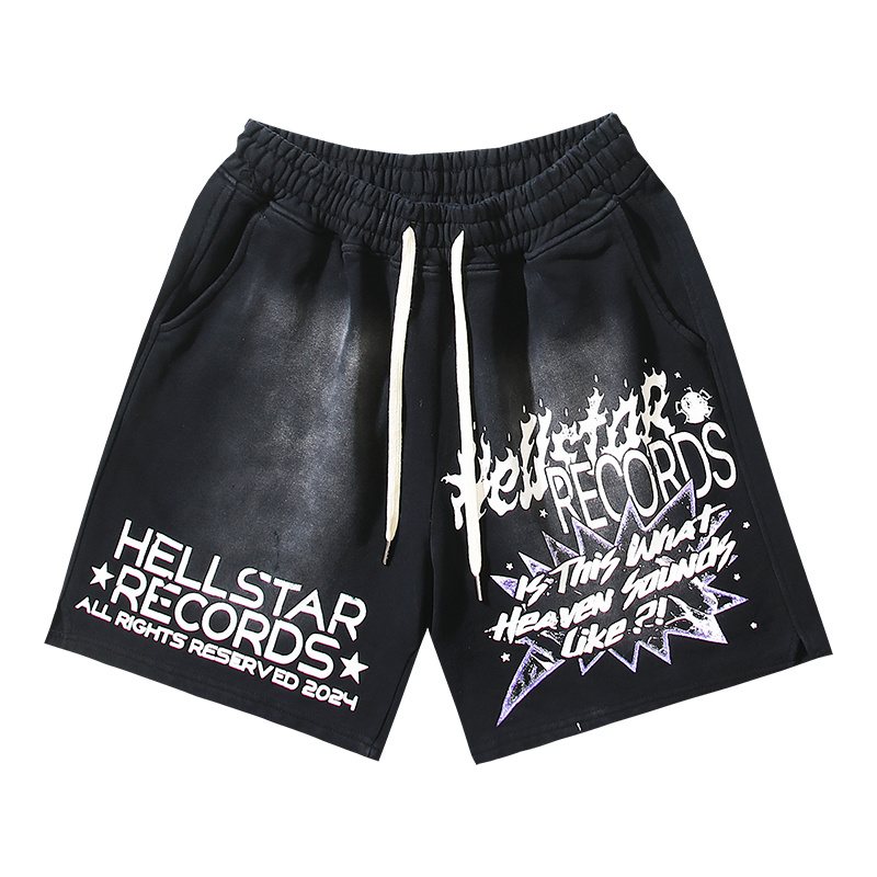 Hellstar Records Graphic Washed Black Shorts — hero
