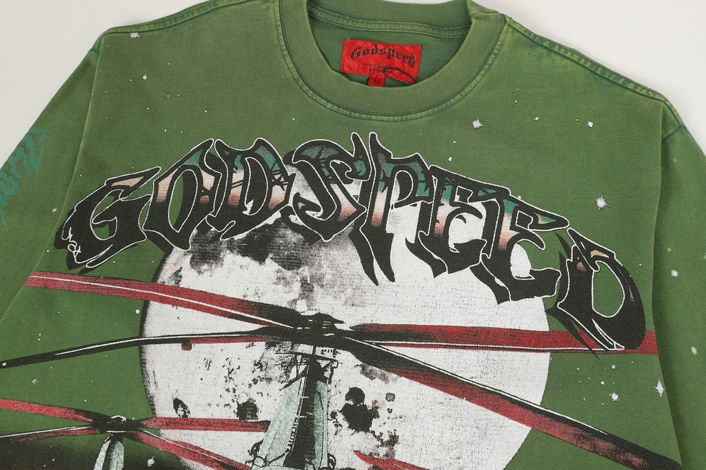 Godspeed Washed Olive Aircraft Graphic Long-Sleeve T-Shirt — detail