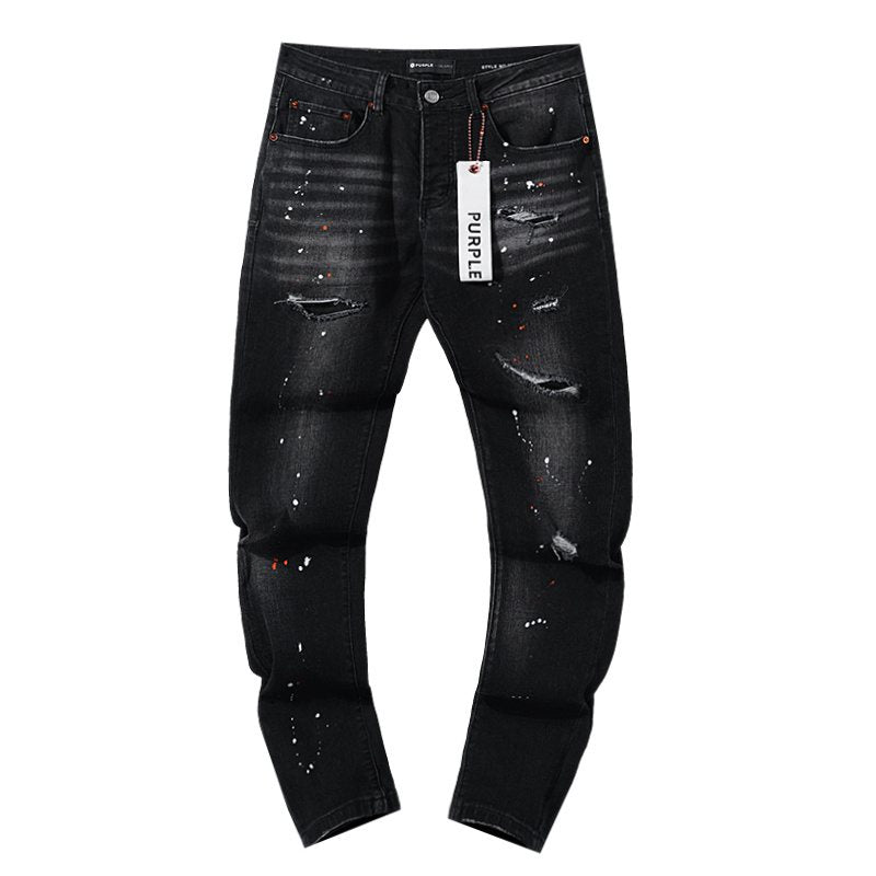 Purple Brand Black Paint Splatter Distressed Jeans — front