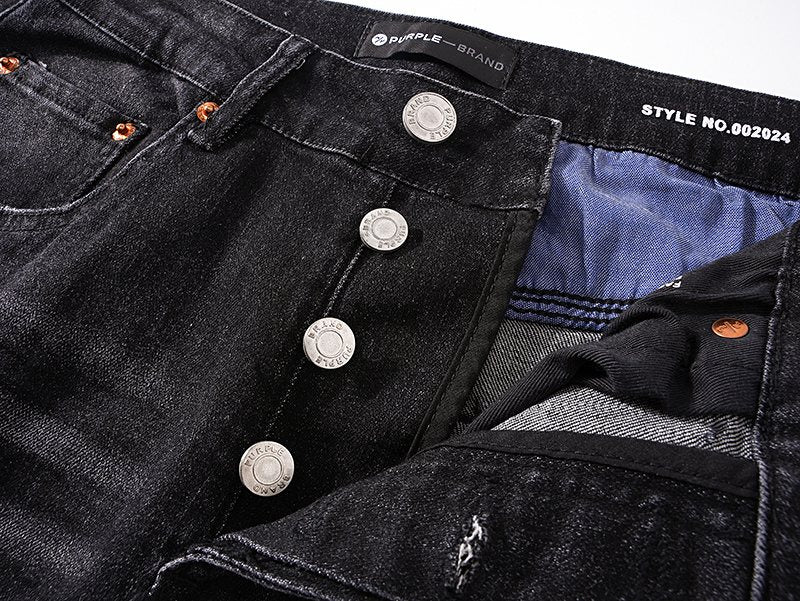 Purple Brand Black Washed Distressed Jeans — detail