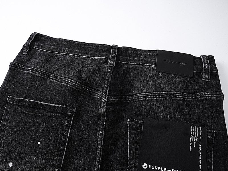 Purple Brand Distressed Paint-Splatter Jeans — detail