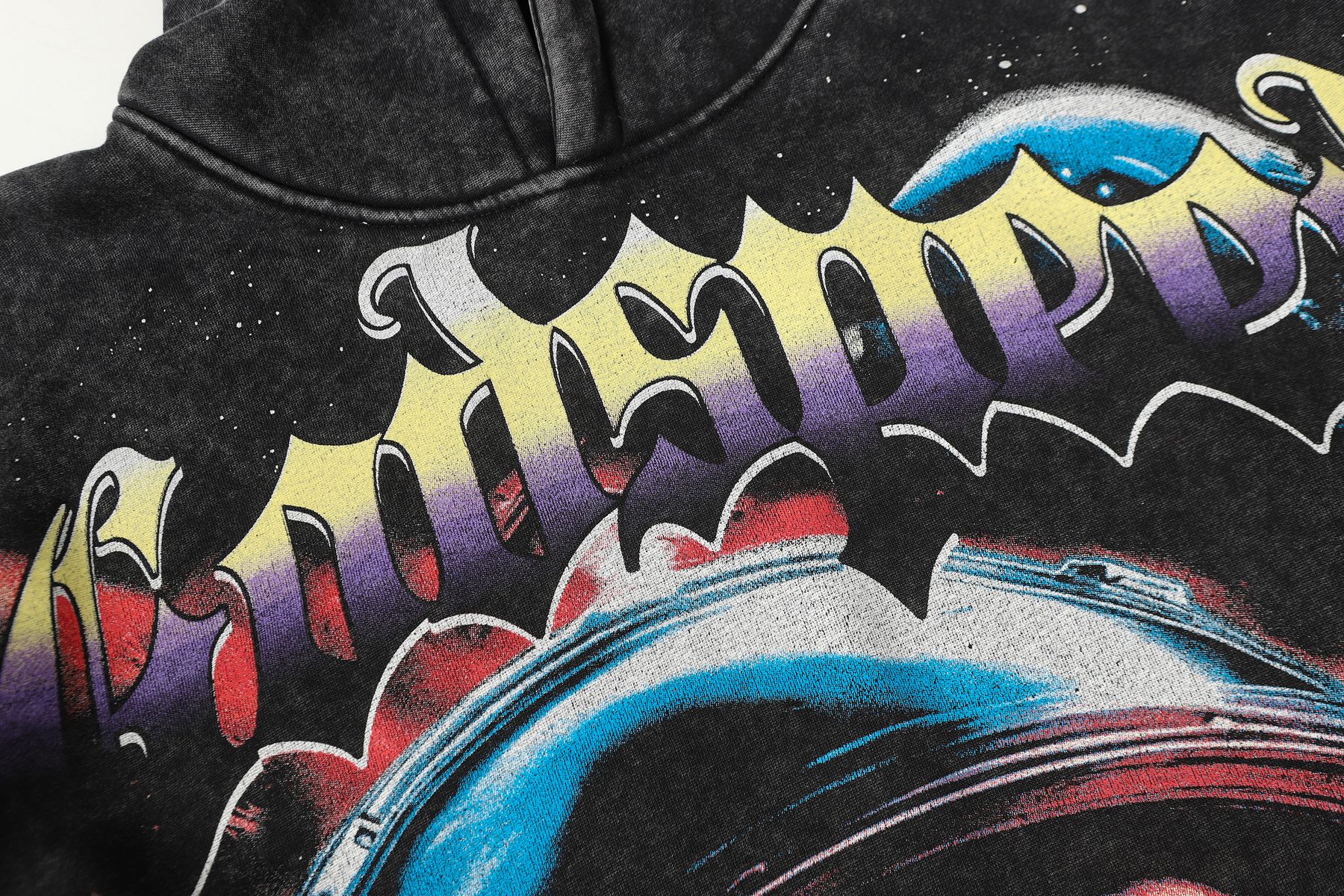 Godspeed Skull Graphic Acid Wash Hoodie — detail