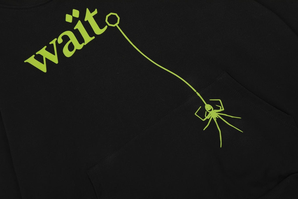 Sp5der Lime Green Web Graphic Pullover Hoodie — detail