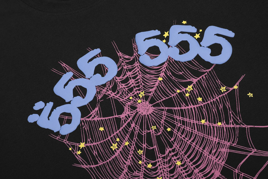 Sp5der 666 Spiderweb Graphic T-Shirt in Black — detail