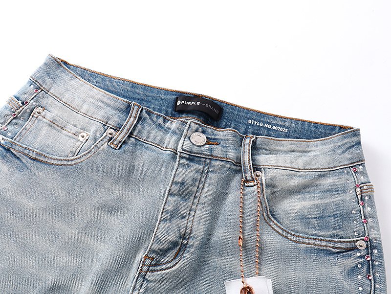 Purple Brand Light Blue Rhinestone Flare Jeans — detail