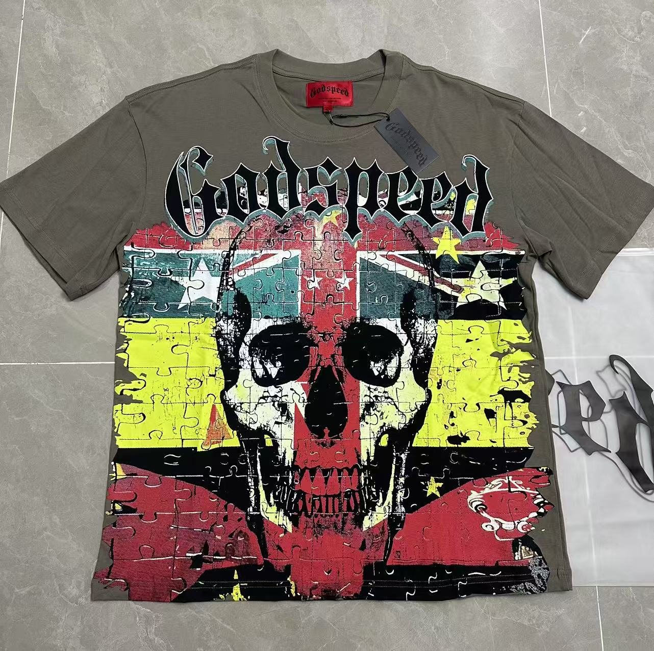 Godspeed Skull Puzzle Graphic Short-Sleeve T-Shirt — context