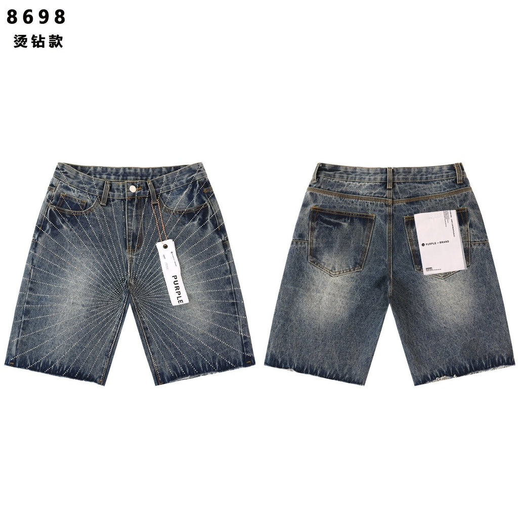 PURPLE Rhinestone Washed Denim Shorts — hero