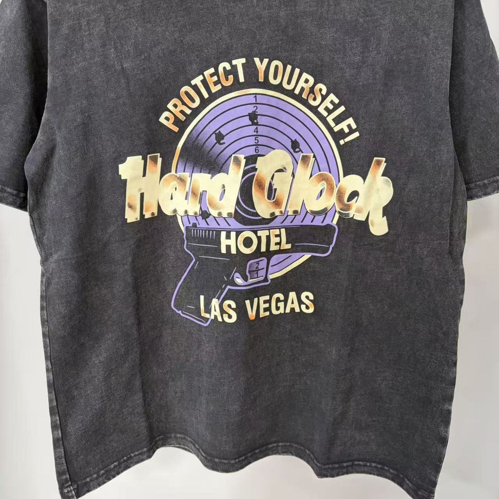 TRIPLE SEVENS Hard Glock Hotel Las Vegas Washed Graphic T-Shirt — detail