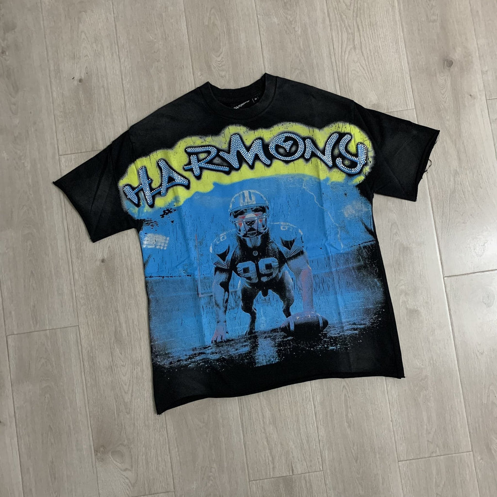 HARMONY Football Graphic Raw-Edge T-Shirt — front