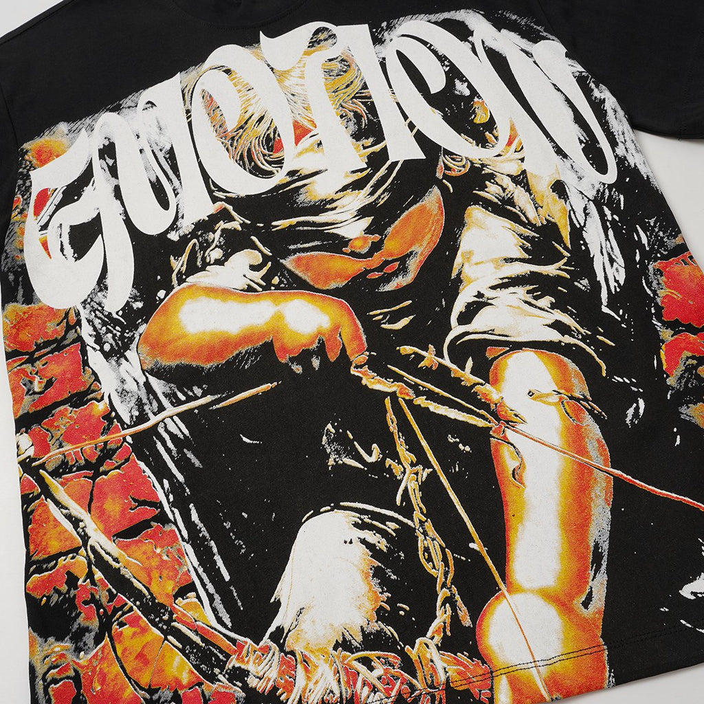 MIXED EMOTION Black Illustrated Front & Back Graphic T-Shirt — detail