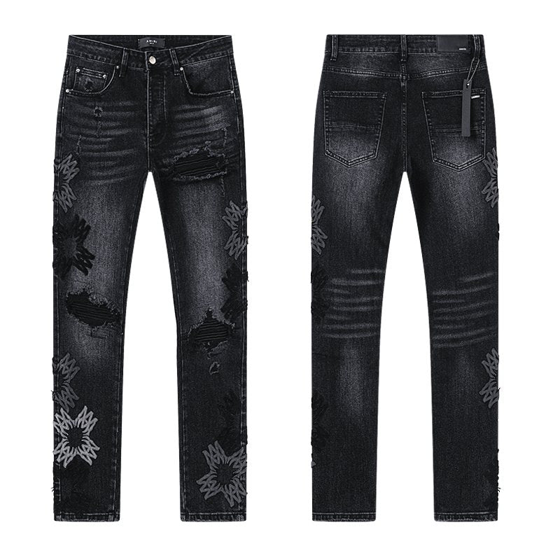 AMIRI Black Floral Distressed Jeans — hero