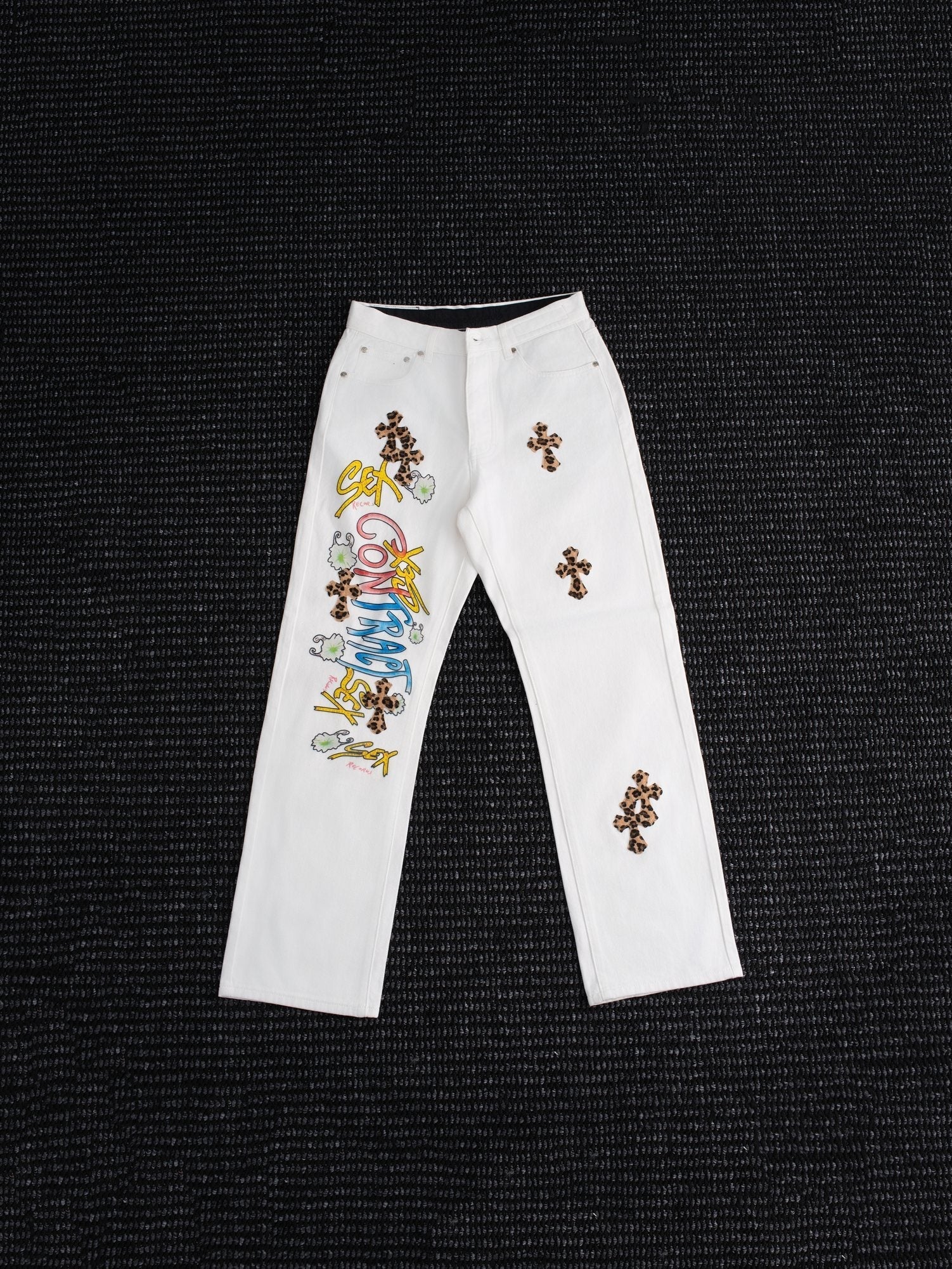 Chrome Hearts White Cross Applique Graphic Jeans — hero
