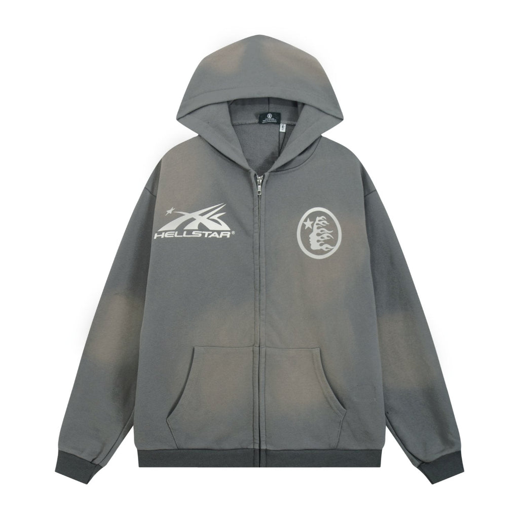 Hellstar Washed Full-Zip Graphic Hoodie — front