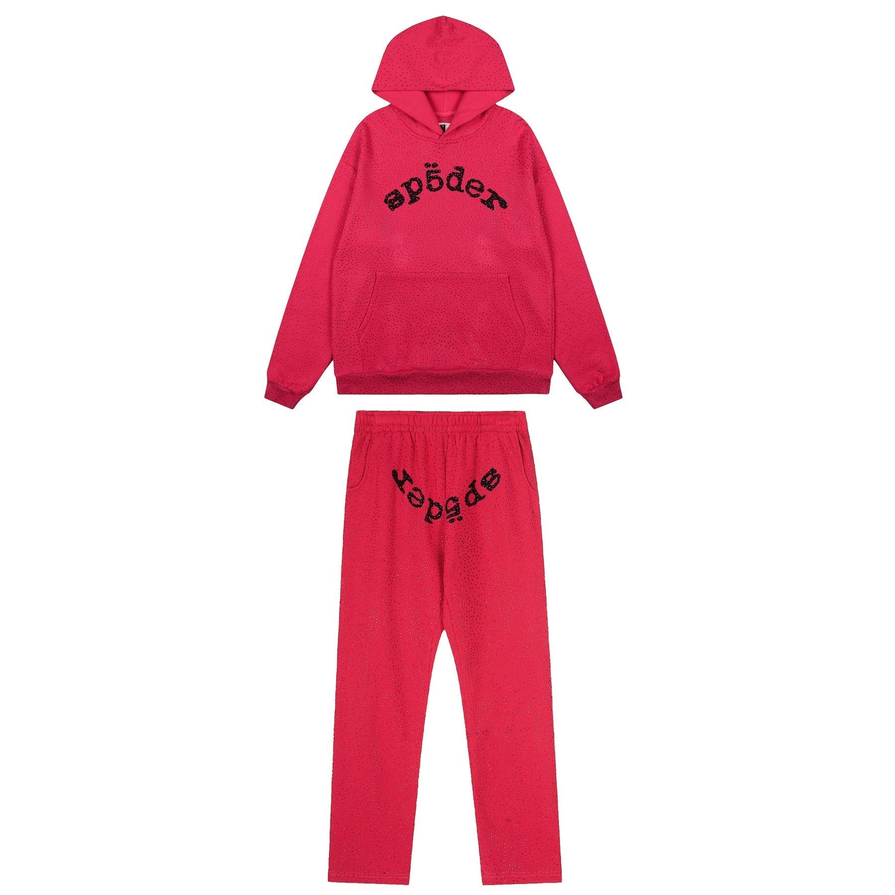 Sp5der Rhinestone Hoodie & Pants Matching Set — front