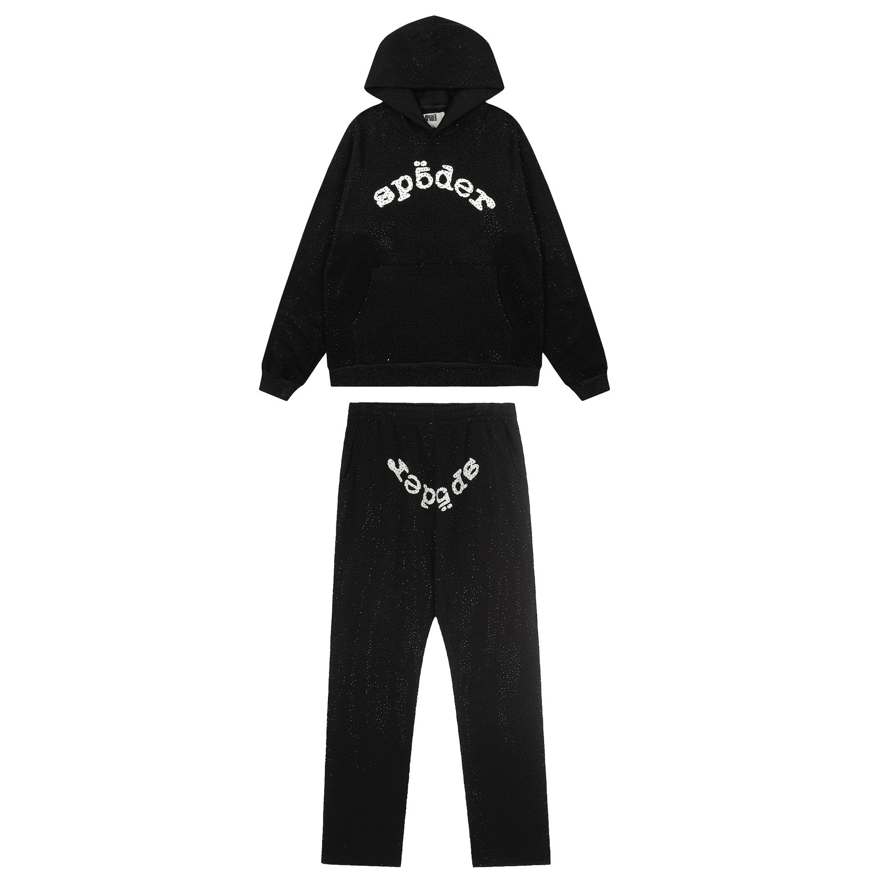 Sp5der Rhinestone Hoodie & Pants Matching Set — front