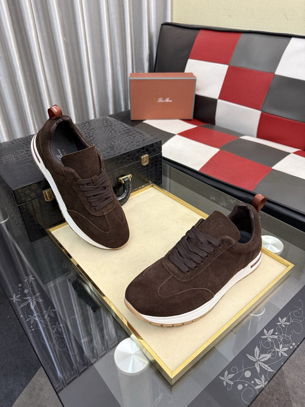 Dark Brown Lace-Up Sneakers with White Soles — front