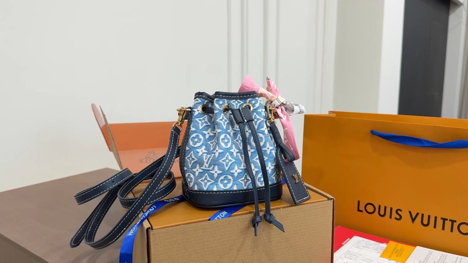 Louis Vuitton Blue Monogram Drawstring Bucket Bag — hero