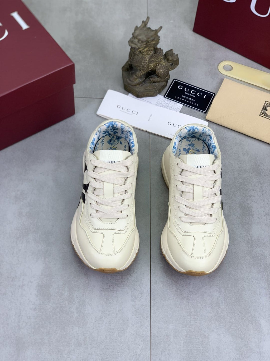 Gucci Cream Chunky Sneakers with Black Accents — front