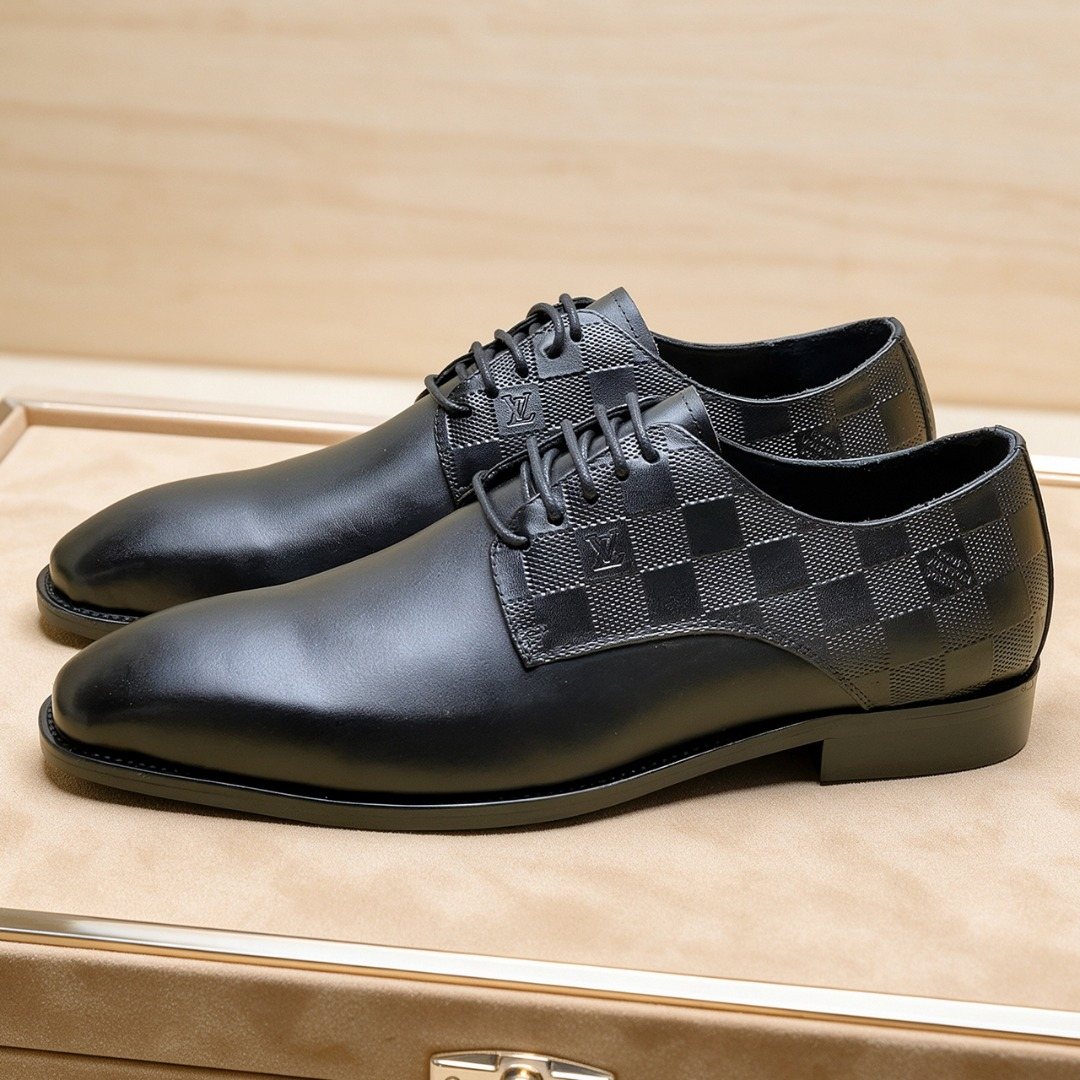 Louis Vuitton Black Checkered Lace-Up Dress Shoes — side