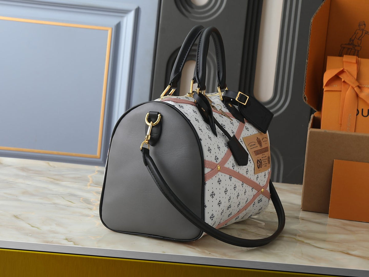 Louis Vuitton Speedy Soft Pink-Band Textile Handbag — side