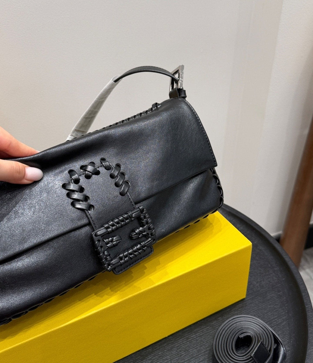 Fendi Baguette Stitched Leather Shoulder Bag — detail
