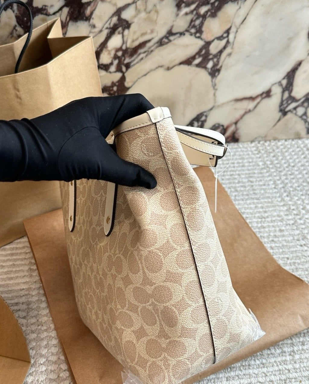 Coach Signature Zip-Top Tote with Pale Trim — side