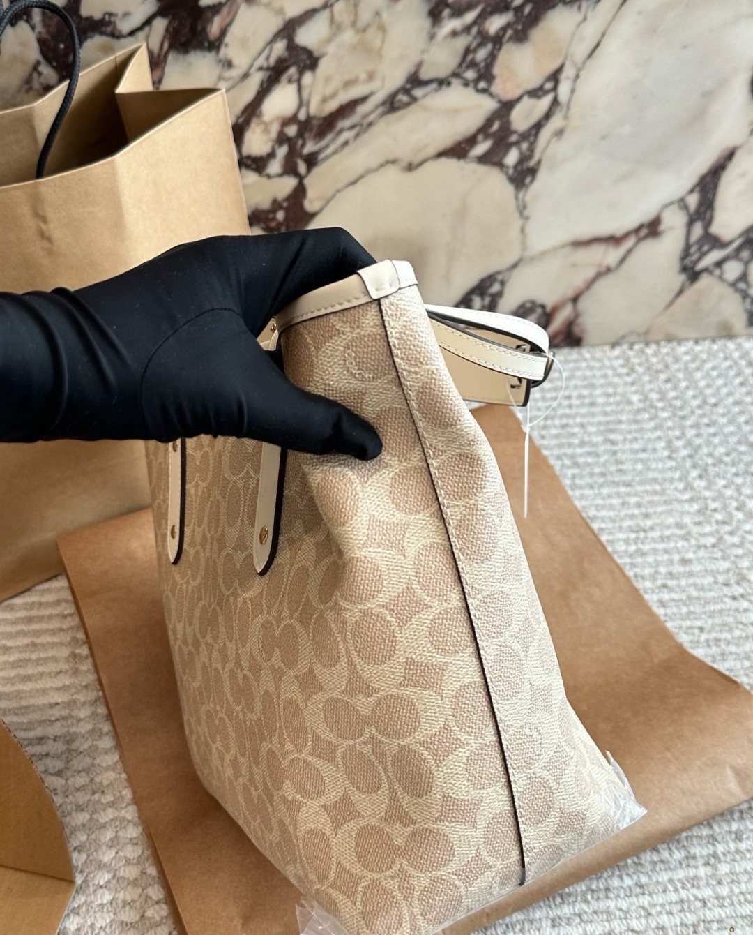Coach Signature Zip-Top Tote with Pale Trim — side