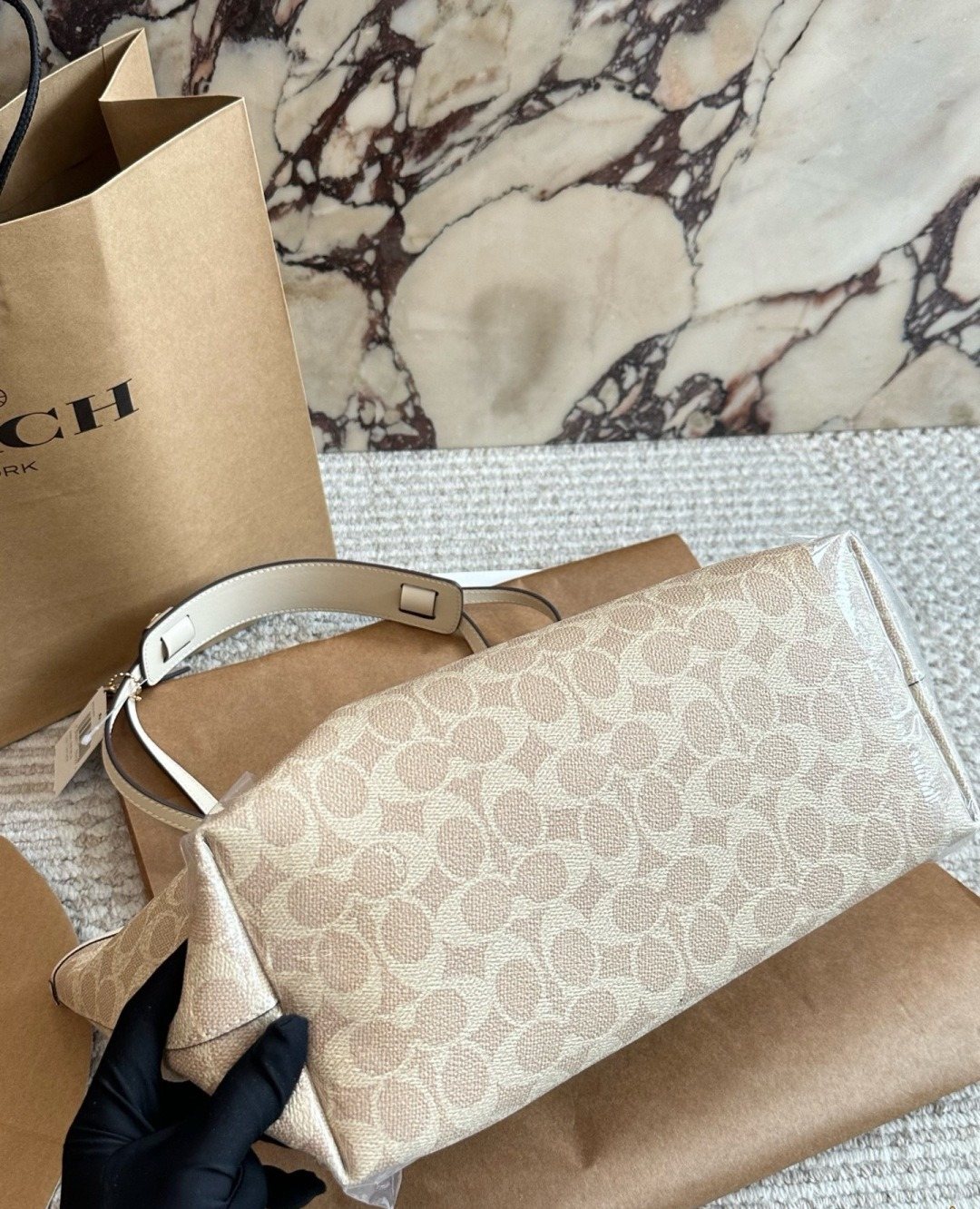 Coach Signature Zip-Top Tote with Pale Trim — detail