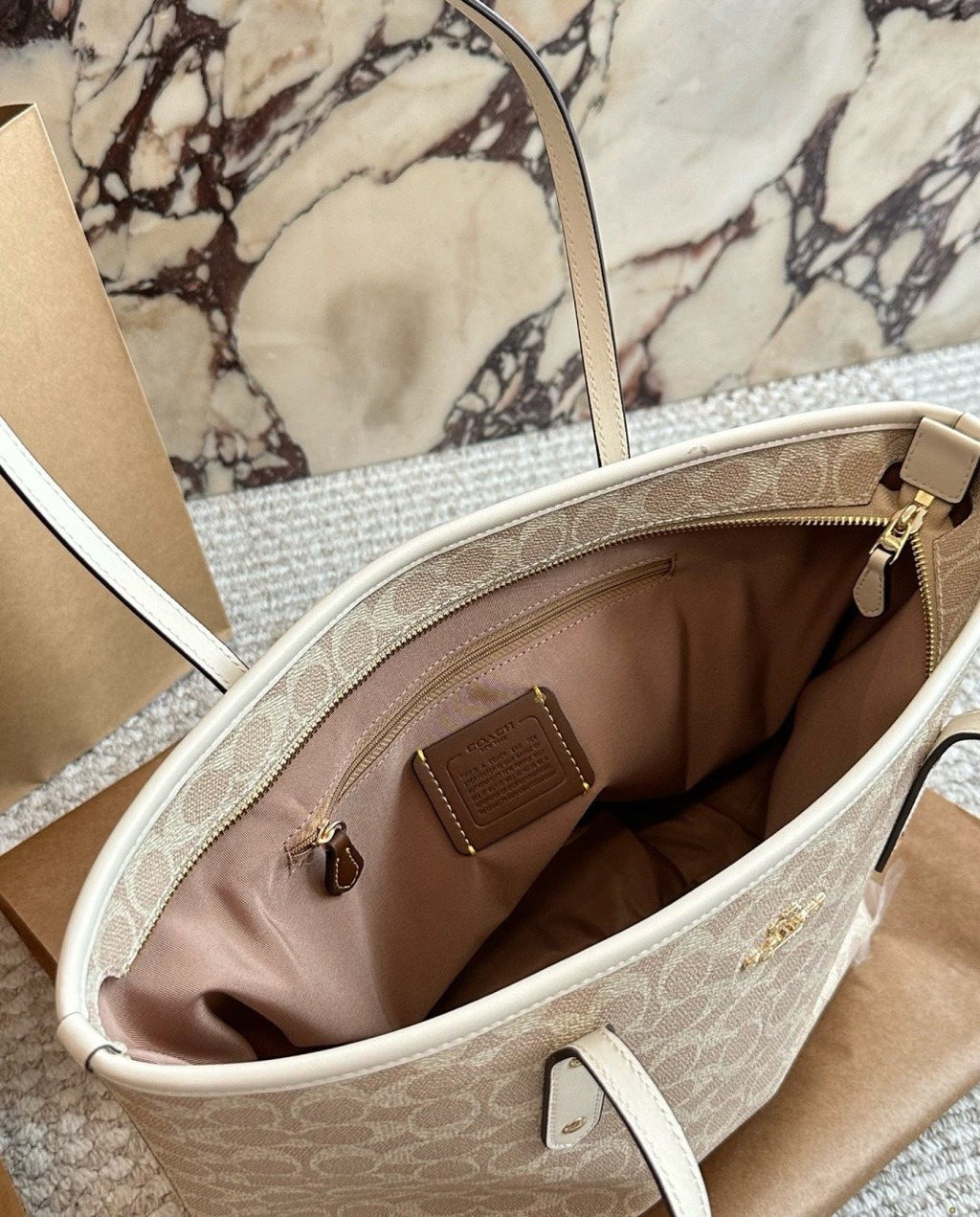 Coach Signature Zip-Top Tote with Pale Trim — detail