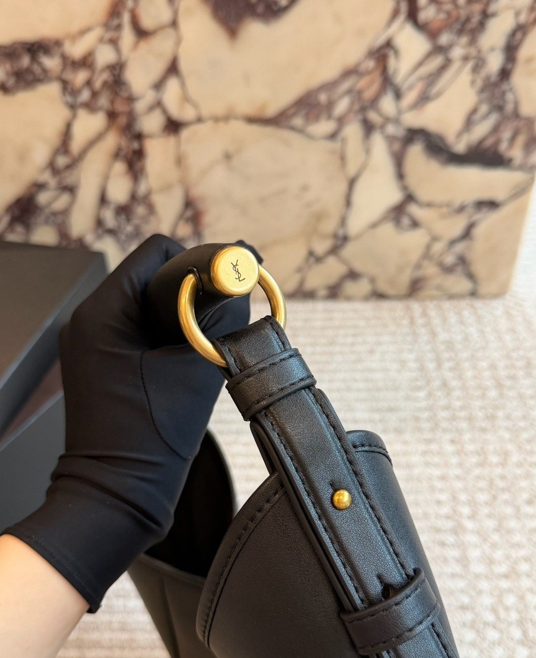 Saint Laurent Mombasa Pleated Crescent Shoulder Bag — detail