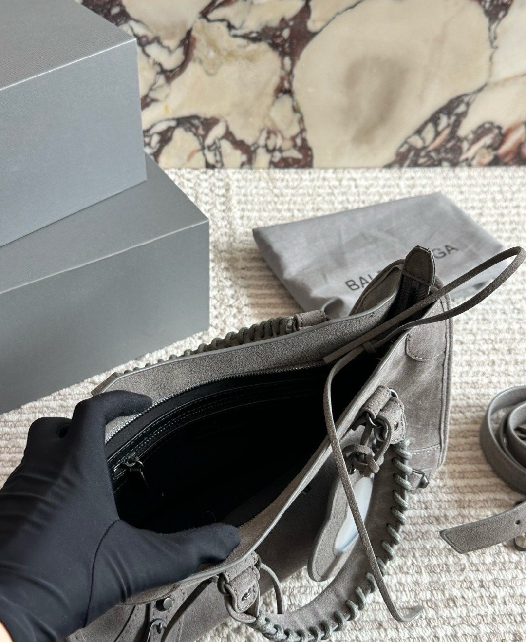 Balenciaga Le City Suede Handbag — detail
