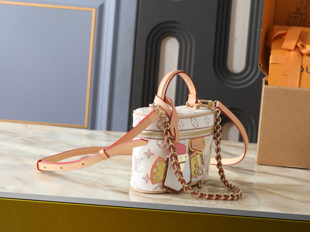 Louis Vuitton Vanity Chain Pouch in Cream and Pink Monogram — side