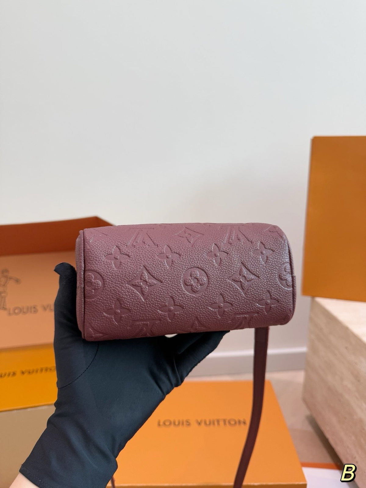 Louis Vuitton Speedy Nano Burgundy Monogram Empreinte Bag — detail