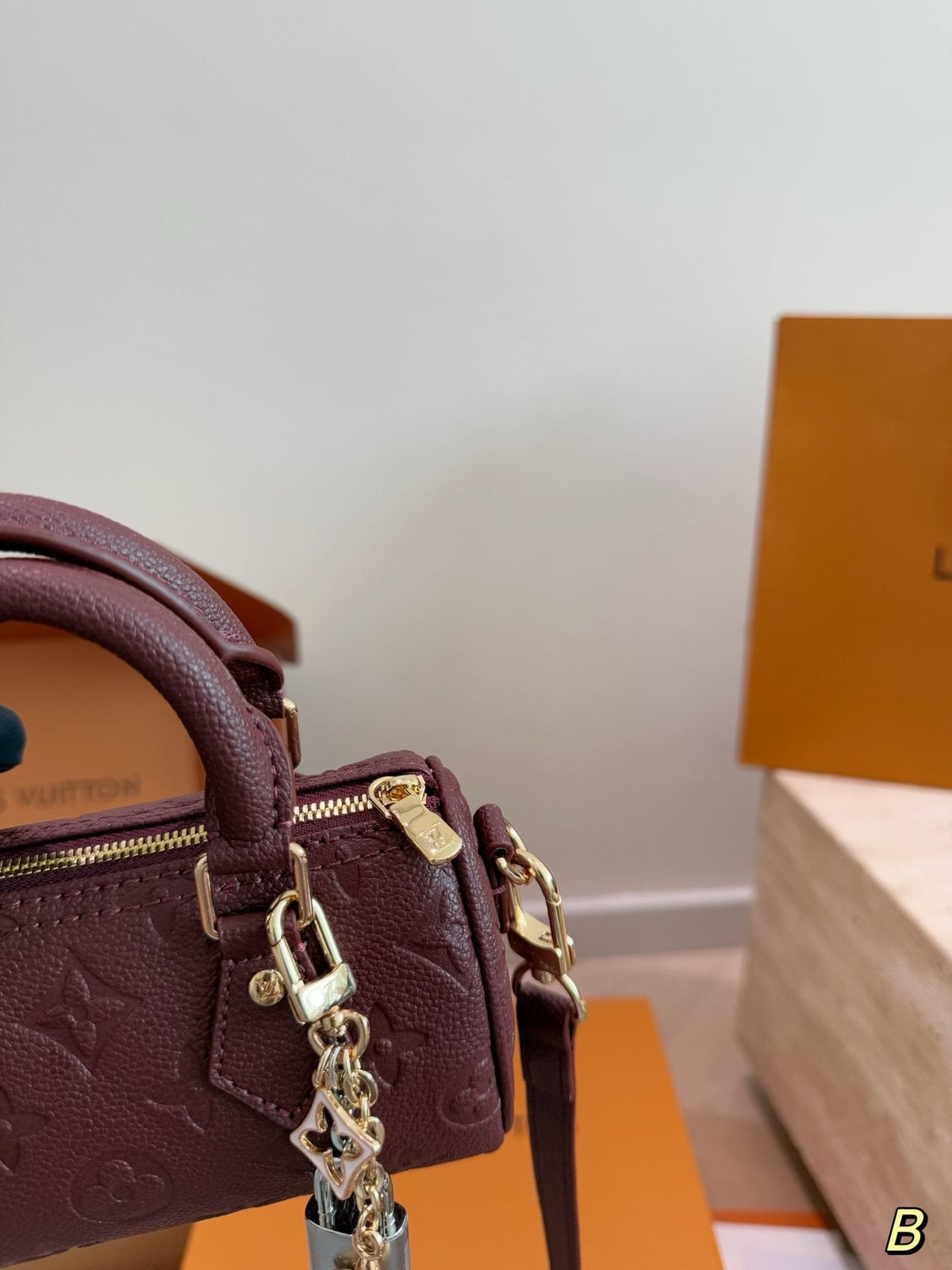 Louis Vuitton Speedy Nano Burgundy Monogram Empreinte Bag — detail