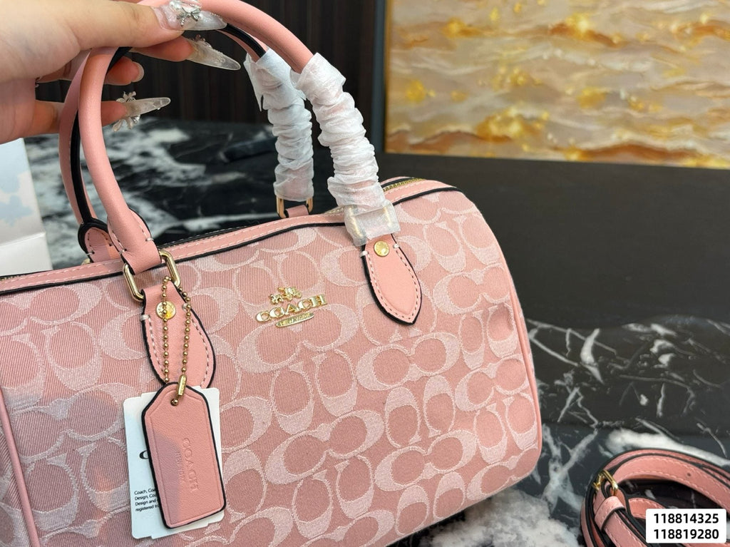Coach Rowan Pink Signature Barrel Bag — detail