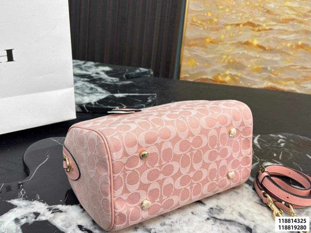 Coach Rowan Pink Signature Barrel Bag — detail