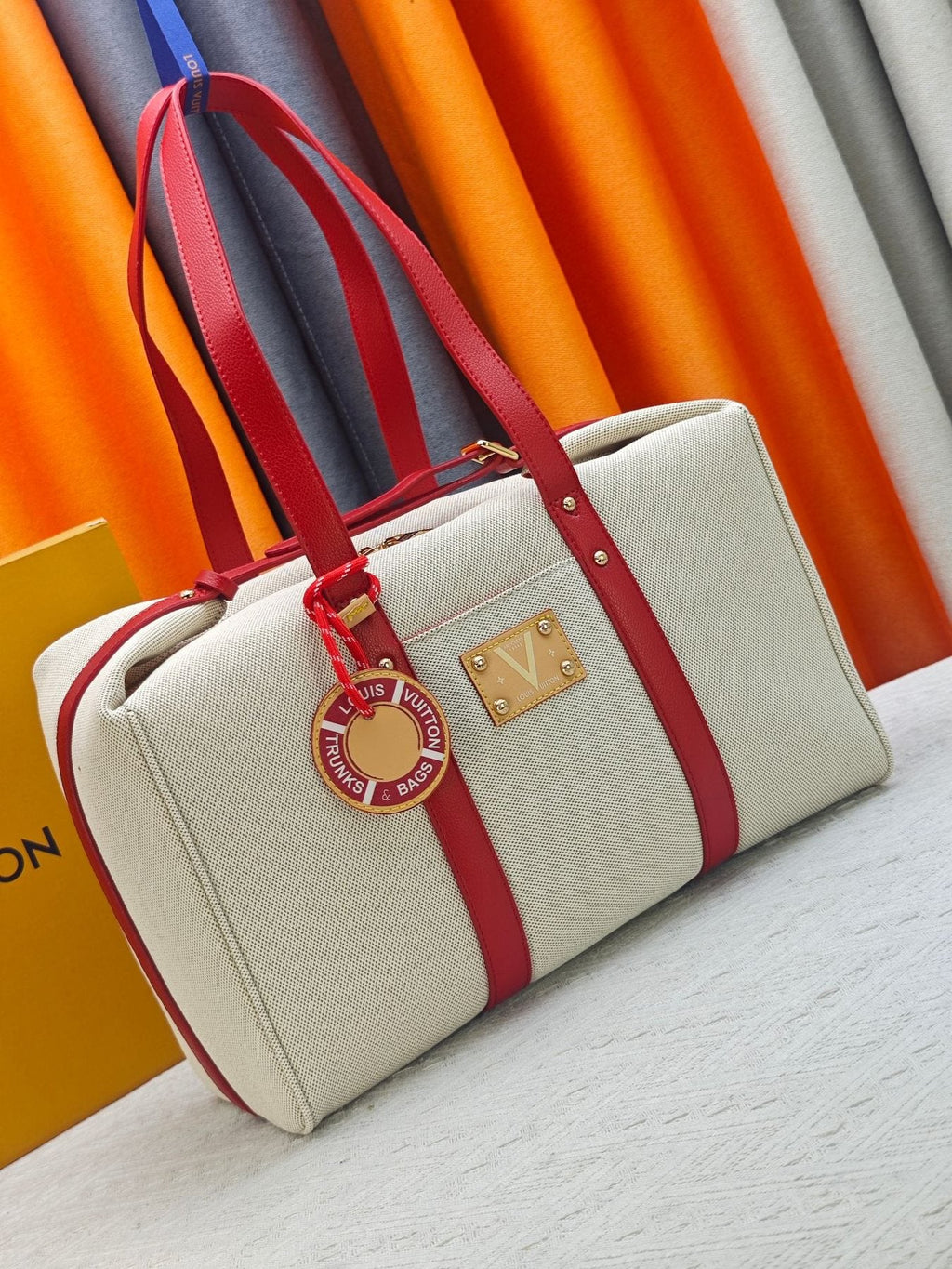 Louis Vuitton Escale Cream and Red Tote Bag — front