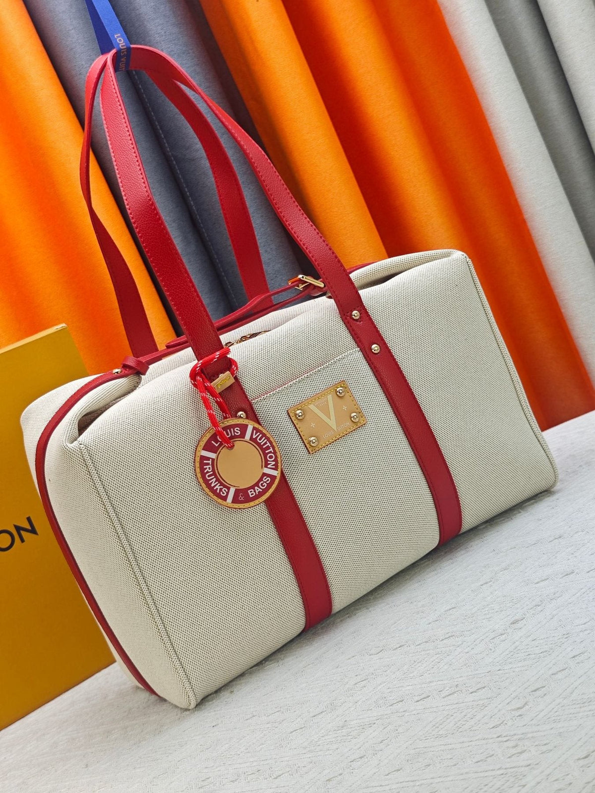 Louis Vuitton Escale Cream and Red Tote Bag — front