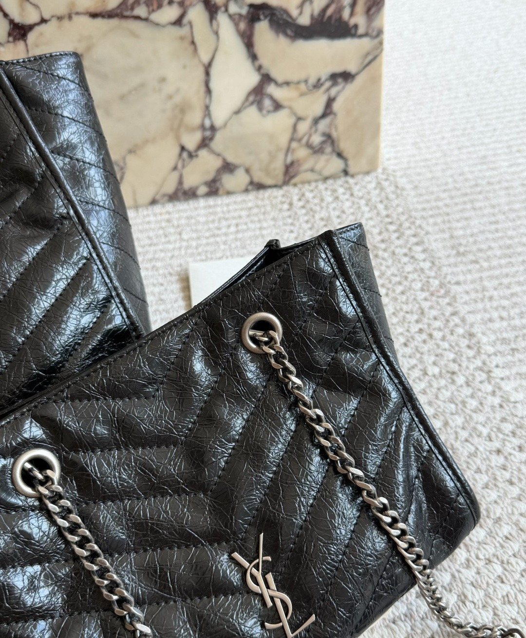 Saint Laurent Niki Chevron-Quilted Tote Bag — detail