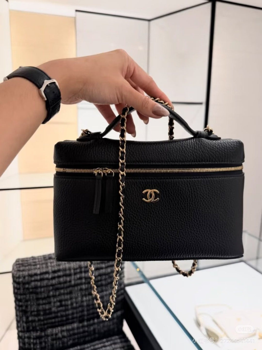 Chanel Pebbled Zip-Top Chain Handbag — hero