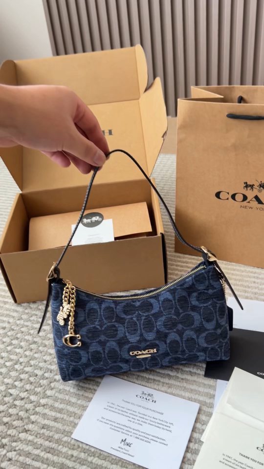 Coach Blue C-Pattern Curved Zip Shoulder Bag — hero