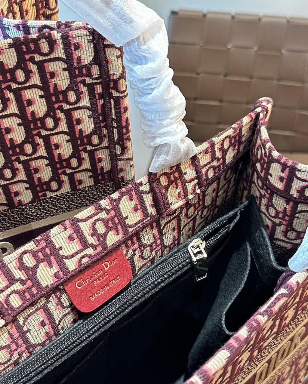 Dior Book Tote with Patterned Panels — detail