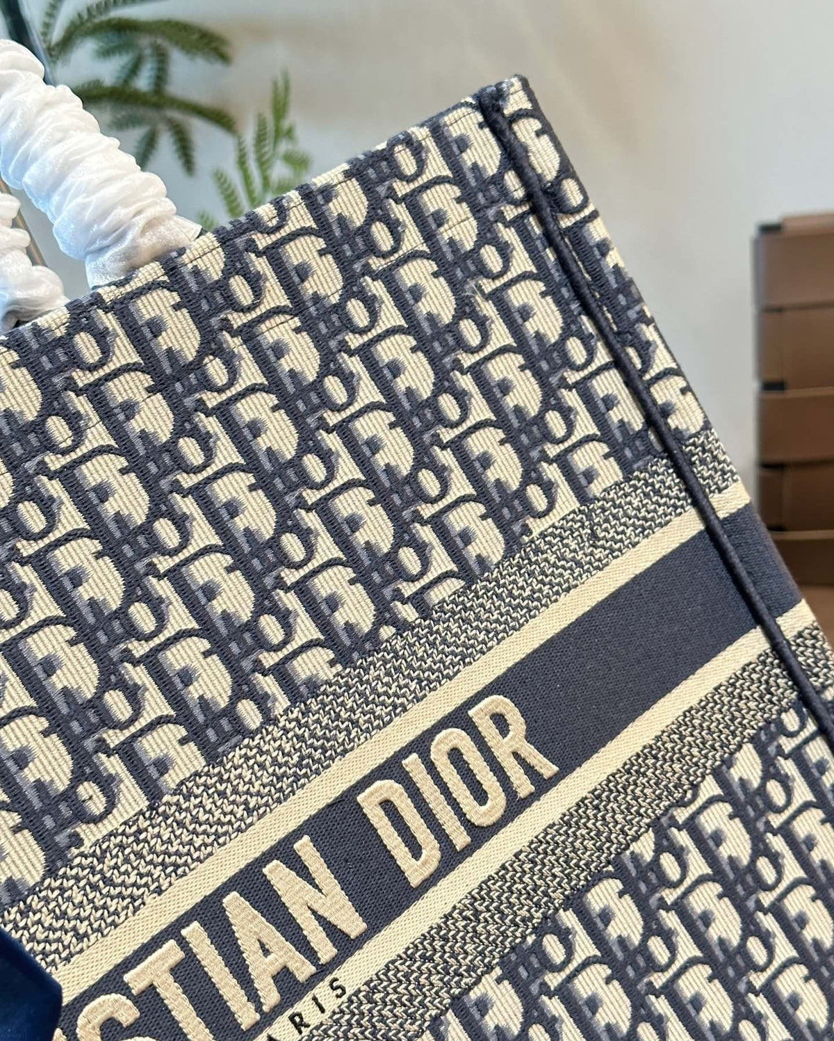 Dior Book Tote with Patterned Panels — detail