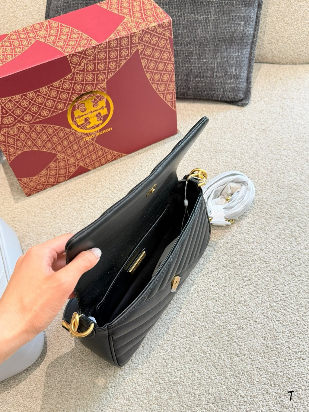 Tory Burch Kira Chevron-Quilted Baguette Bag — front