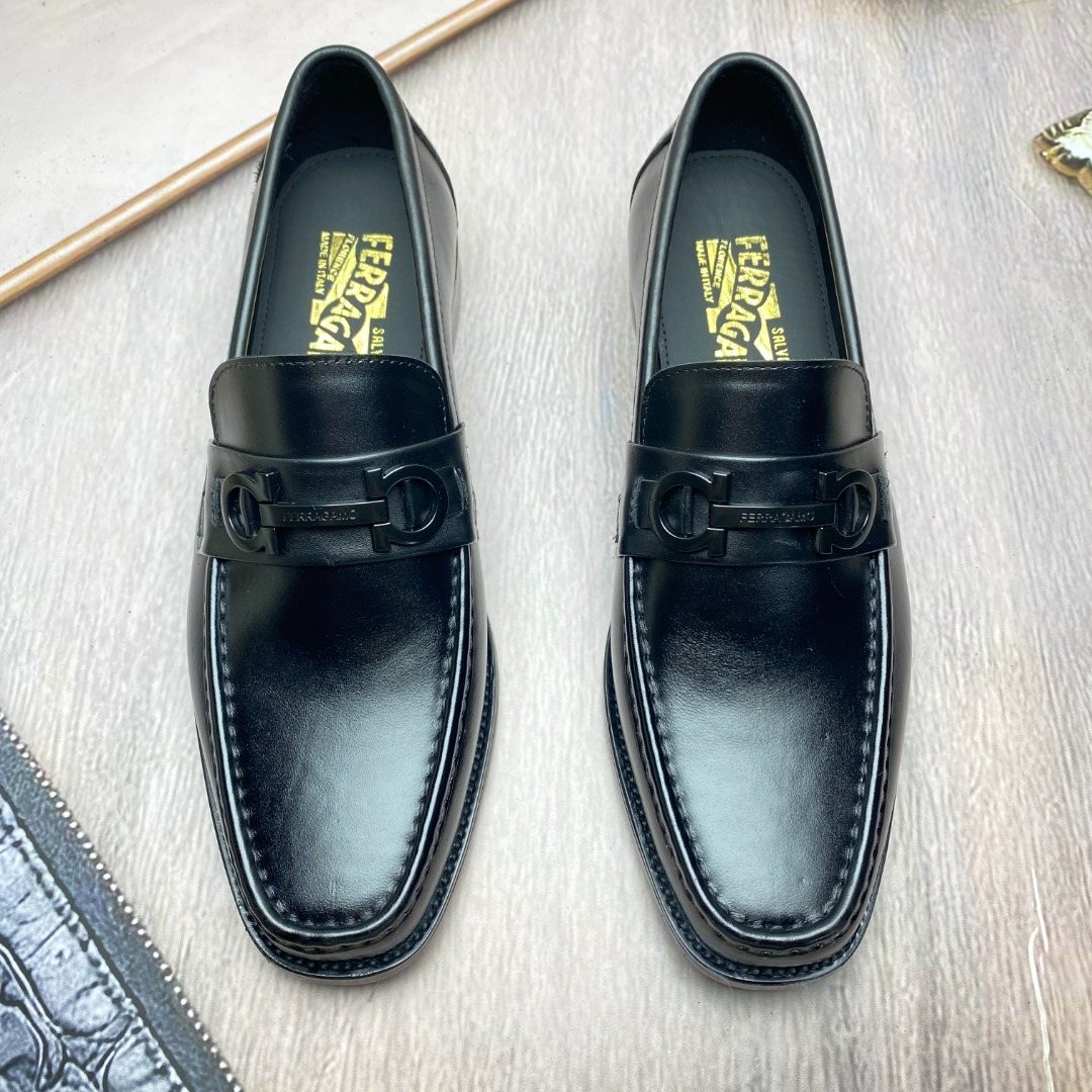 Ferragamo Black Metal-Accent Slip-On Loafers — hero