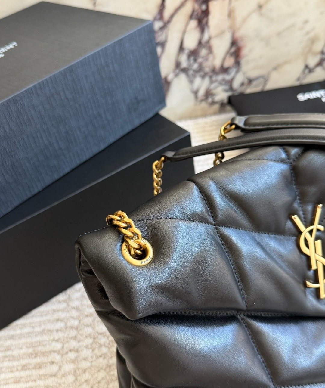 Saint Laurent Loulou Puffer Quilted Shoulder Bag — detail