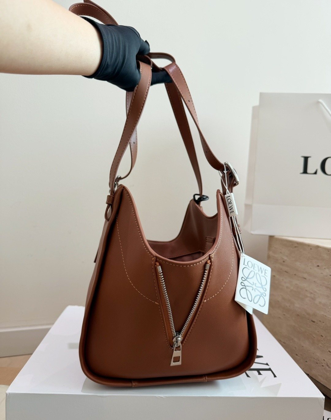 Loewe Twin-Zip Leather Hobo Shoulder Bag — model