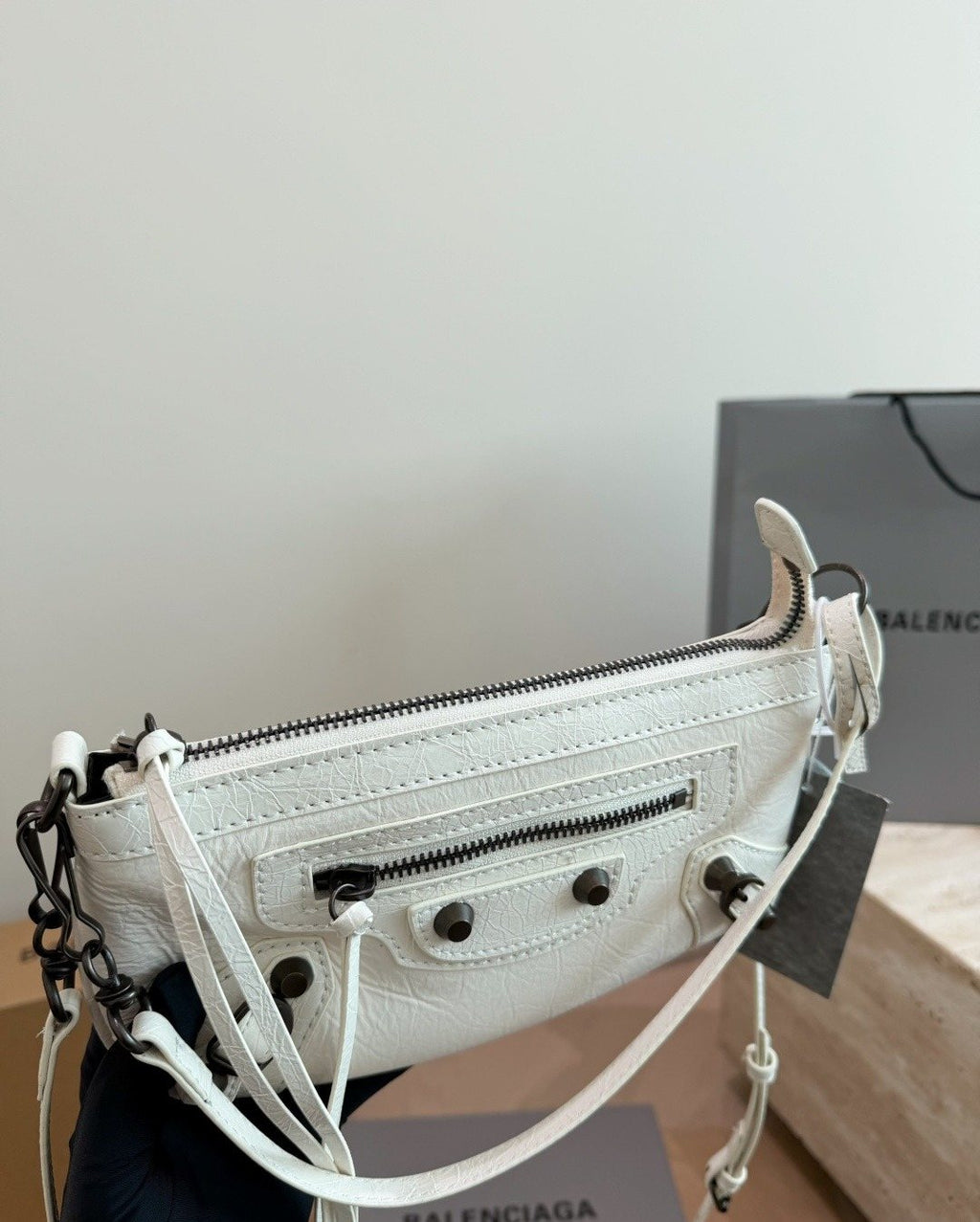 Balenciaga Studded Shoulder Bag with Long Zipper Ties — front