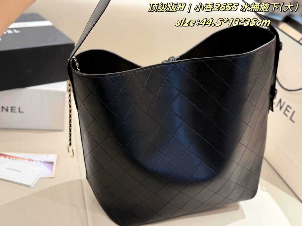 Chanel Diamond-Quilted Bucket Shoulder Bag — back